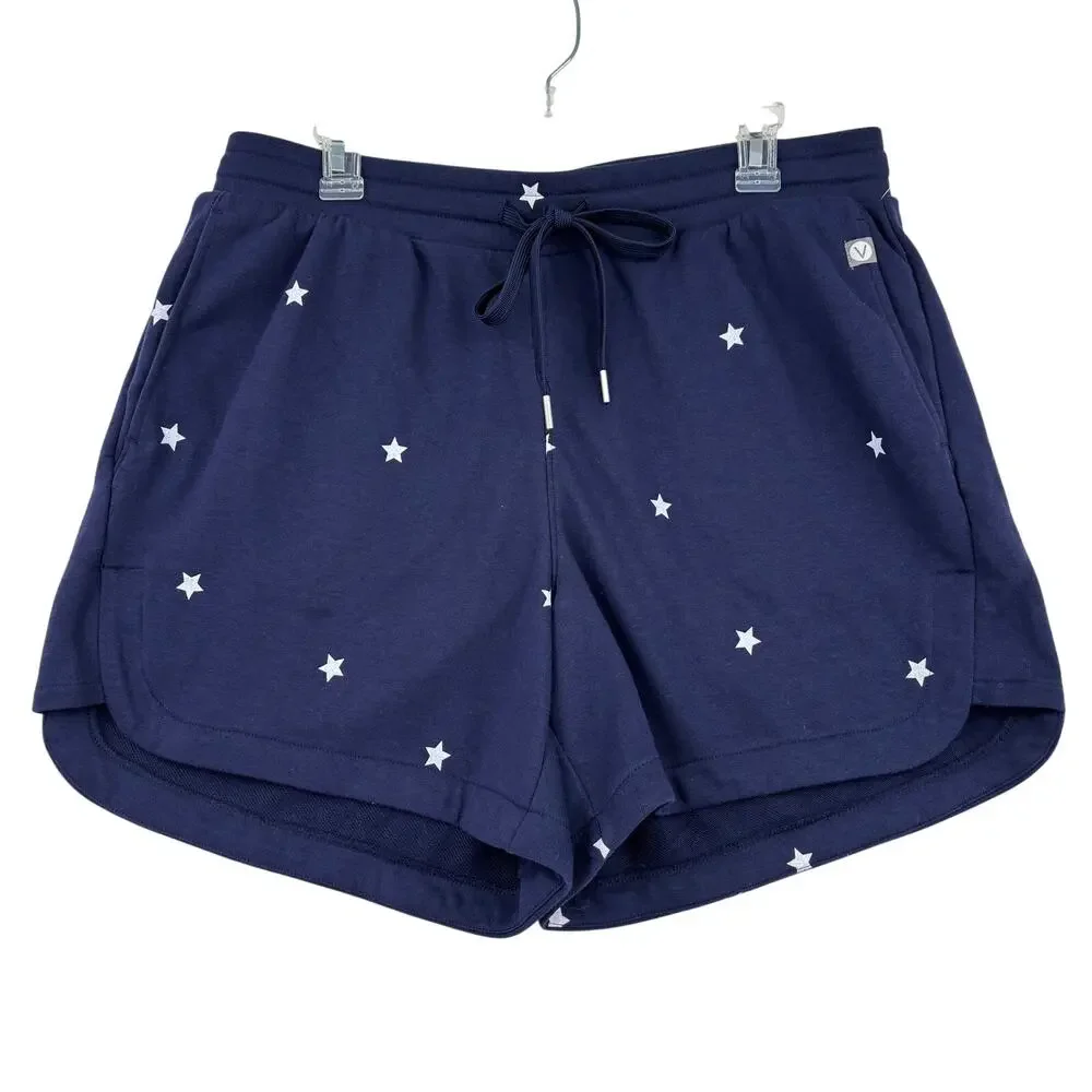 LIVI Pull On Shorts Size 14/16 Navy Blue Star Print Drawstring Pockets Patriotic